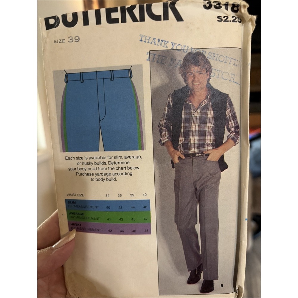 Butterick 3318 Mens Pants Sewing Pattern Size 39 Uncut Vintage Trousers